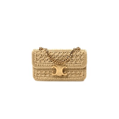 CELINE RAFFIA EFFECT CLAUDE CHAIN SHOULDER BAG NATURAL 112252ETU-02VG (21*11*4cm)
